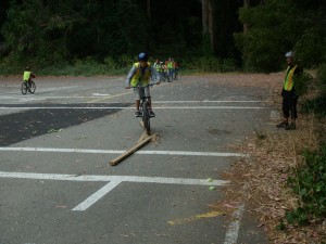 Practicing Balance at the Bike Skills Station.