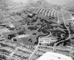AAA-7016 A Vintage aerial photo of McLaren Park from 1950's, before the paving of Mansell Street.